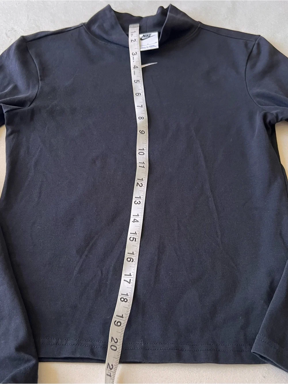 Nike Black Mock Neck Long Sleeve Top with White Swoosh Center Logo Athlete